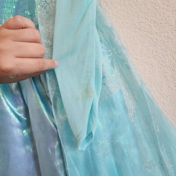 Disney Store Frozen Queen Elsa Glitter Sequin Blue Halloween Costume Dress 9/10 - Picture 5 of 11